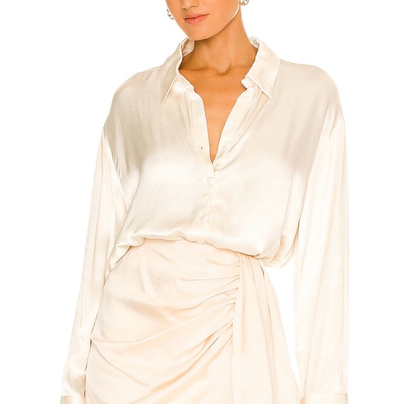 SNDYS Tops - SNDYS Rising Satin Shirt Blouse in Champagne Long Sleeves, Button Front